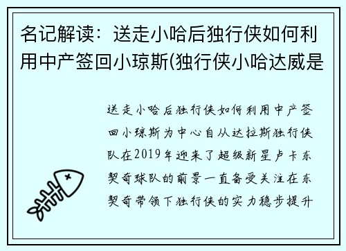 名记解读：送走小哈后独行侠如何利用中产签回小琼斯(独行侠小哈达威是谁)