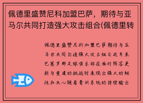 佩德里盛赞尼科加盟巴萨，期待与亚马尔共同打造强大攻击组合(佩德里转会巴萨)