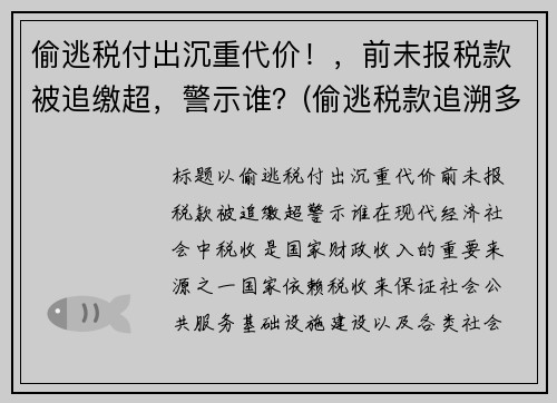 偷逃税付出沉重代价！，前未报税款被追缴超，警示谁？(偷逃税款追溯多少年)