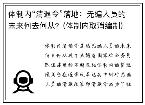 体制内“清退令”落地：无编人员的未来何去何从？(体制内取消编制)