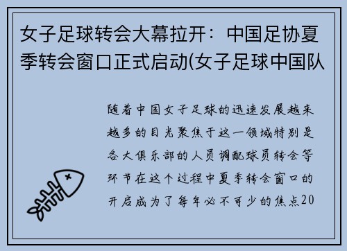 女子足球转会大幕拉开：中国足协夏季转会窗口正式启动(女子足球中国队)