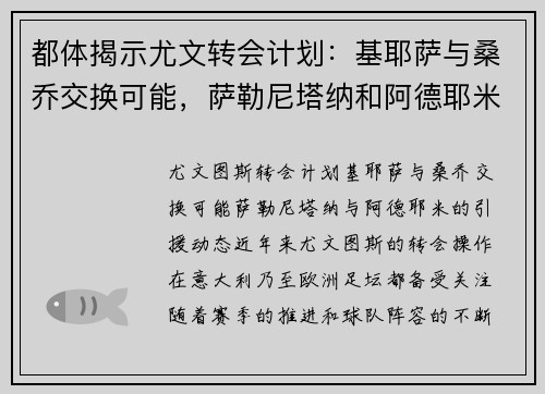 都体揭示尤文转会计划：基耶萨与桑乔交换可能，萨勒尼塔纳和阿德耶米也在关注之列