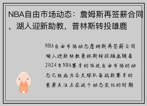 NBA自由市场动态：詹姆斯再签薪合同，湖人迎新助教，普林斯转投雄鹿