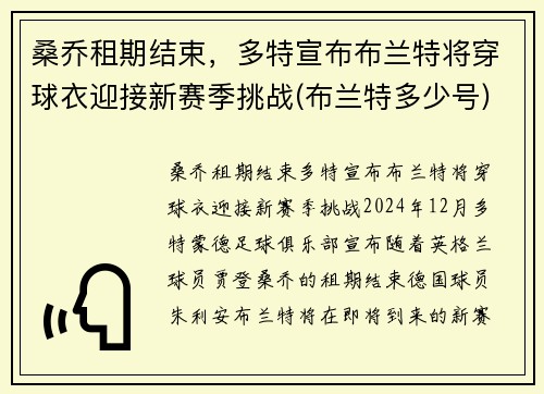 桑乔租期结束，多特宣布布兰特将穿球衣迎接新赛季挑战(布兰特多少号)